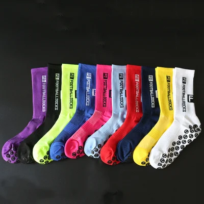 Chaussettes de Football antidérapantes avec Logo personnalisé pour hommes, chaussettes de sport antidérapantes à longue poignée de Football